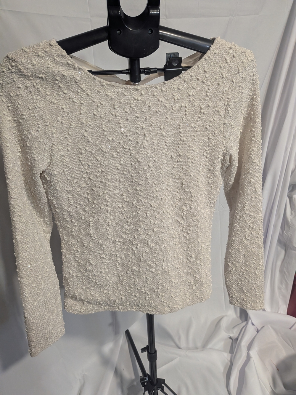Jennifer Lopez Cream Textured Long-Sleeve Top